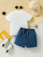 SHEIN  Letter Print Embossed T-shirt and Ripped Jeans Set Street Style - Image 8