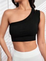 SHEIN One Shoulder Hollow Out Crop Top Sports Bra
