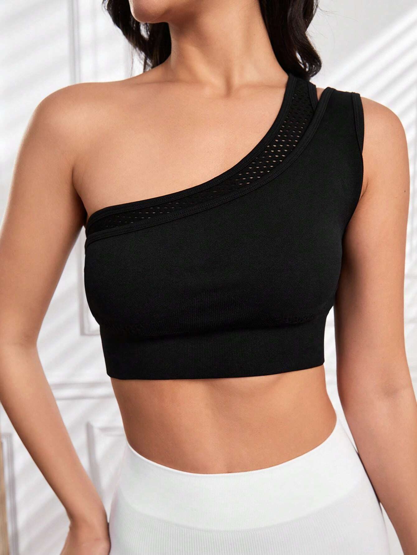 ____________main_2 (1) SHEIN One Shoulder Hollow Out Crop Top Sports Bra - Image 1