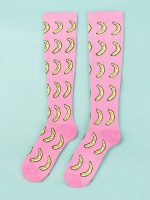 SHEIN Unisex Pink Yellow Banana Print Socks - Image 2