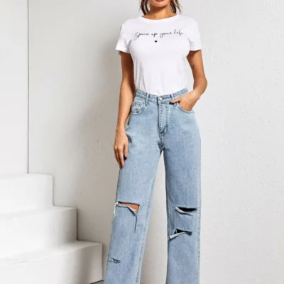 Shein Ripped Straight Collar Youth Jeans