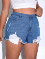 SHEIN Teen Girls Ripped Raw Hem Denim Shorts - Image 14