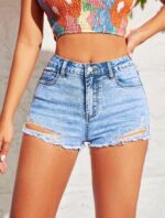 SHEIN Teen Girl Frayed Denim Shorts - Image 9