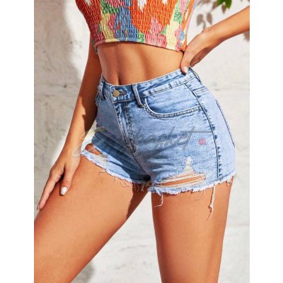 SHEIN Teen Girl Frayed Denim Shorts