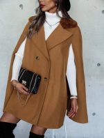 Shein Borg Collar Cloak Sleeve Double Breasted Overcoat