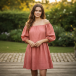 Shein A pink, puff-sleeve dress