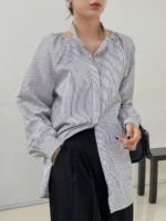 SHEIN Casual striped long sleeve blouse