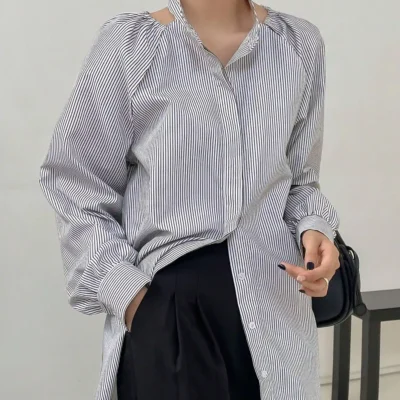SHEIN Casual striped long sleeve blouse