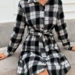 SHEIN Shirt Dress Plaid Button black and white