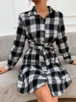 SHEIN Shirt Dress Plaid Button black and white