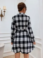 SHEIN Shirt Dress Plaid Button black and white - Image 6