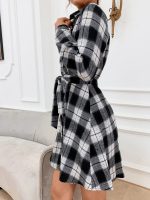 SHEIN Shirt Dress Plaid Button black and white - Image 4