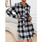 SHEIN Shirt Dress Plaid Button black and white - Image 2