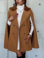 Shein Borg Collar Cloak Sleeve Double Breasted Overcoat - Image 6