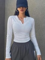 Shein White Ribbed Zipper Top