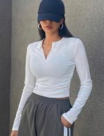 Shein White Ribbed Zipper Top - Image 2