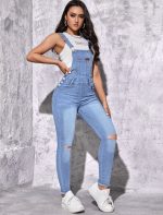 Shein A pair of light blue denim overalls - Image 4