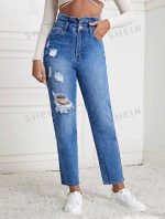 Shein Paper Bag Waist Ripped Jeans - Image 6