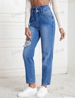 Shein Paper Bag Waist Ripped Jeans - Image 4