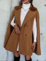 Shein Borg Collar Cloak Sleeve Double Breasted Overcoat - Image 5