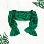 Shein Emerald Green Satin Off-Shoulder Puff Sleeve Top - Image 2