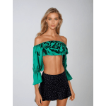 Shein Emerald Green Satin Off-Shoulder Puff Sleeve Top