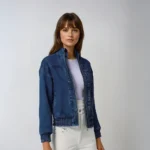 SHEIN Slant‑Pocket Zip Denim Jacket