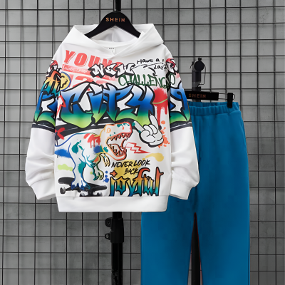 SHEIN Teen  Dinosaur Print Hoodie Set