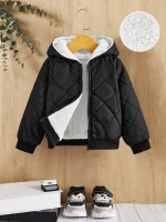 Shein Kids  Zipper Hooded Quilted