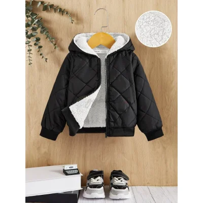 Shein Kids  Zipper Hooded Quilted