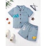 Letter Camiseta Denim & Shorts