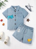Letter Camiseta Denim & Shorts