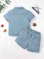 Letter Camiseta Denim & Shorts - Image 2