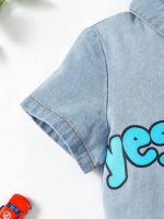 Letter Camiseta Denim & Shorts - Image 6