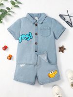 Letter Camiseta Denim & Shorts - Image 5