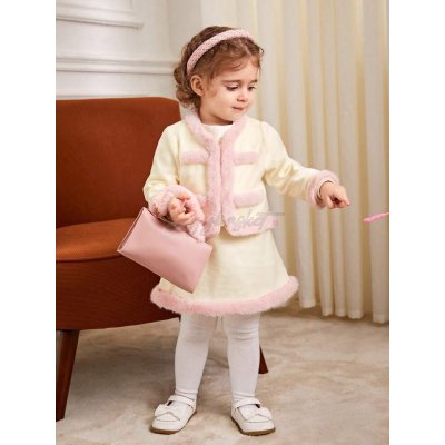 Shein Baby Girls' Plush Coat & Skirt Set