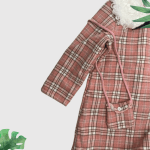 Girls’ Plaid Dress Burgundy Collar - Image 2