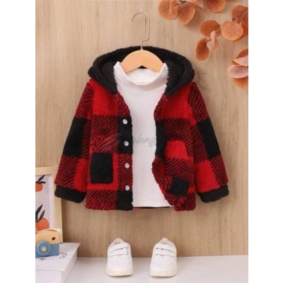 Shein kids Buffalo Plaid Hooded Jacket