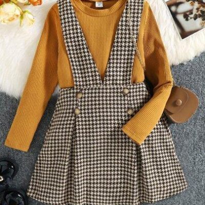 SheIn Houndstooth Print Suspender Skirt
