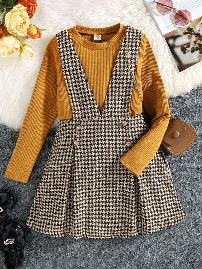 WhatsApp Image 2025-01-12 at 4.56.06 PM (2) SheIn Houndstooth Print Suspender Skirt - Image 1