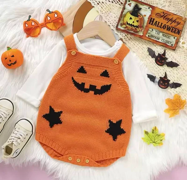 img_6995-standard Shein Baby Pumpkin Knitted Romper - Image 1