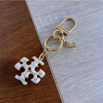 Tory Burch Gold & White Enamel Keychain – Signature Logo Charm - Image 11