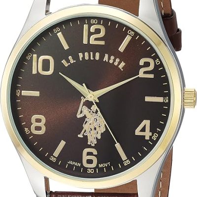 Accutime U.S. Polo Assn. Classic Men's USC50225 Watch with Brown Faux-Leather Strap