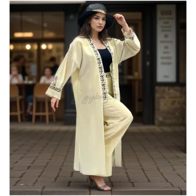 Elegant Beige Embroidered Kaftan