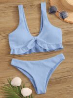 Swim Mod Rib Ruffle Knot Front Bikin