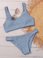 Solid Rib Bikini Set Summer Beach