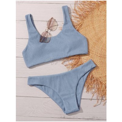 Solid Rib Bikini Set Summer Beach