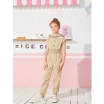 Girls' Hooded Buttoned Waist Jumpsuit