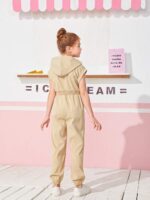 Girls' Hooded Buttoned Waist Jumpsuit - Image 2
