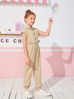 Girls' Hooded Buttoned Waist Jumpsuit - Image 3